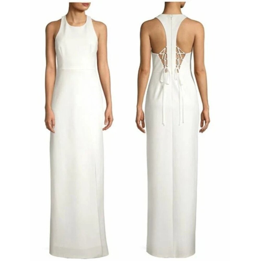 BCBGMAXAZRIA  Womens Size 10 White Sleeveless Lace Up Racerback Gown NEW